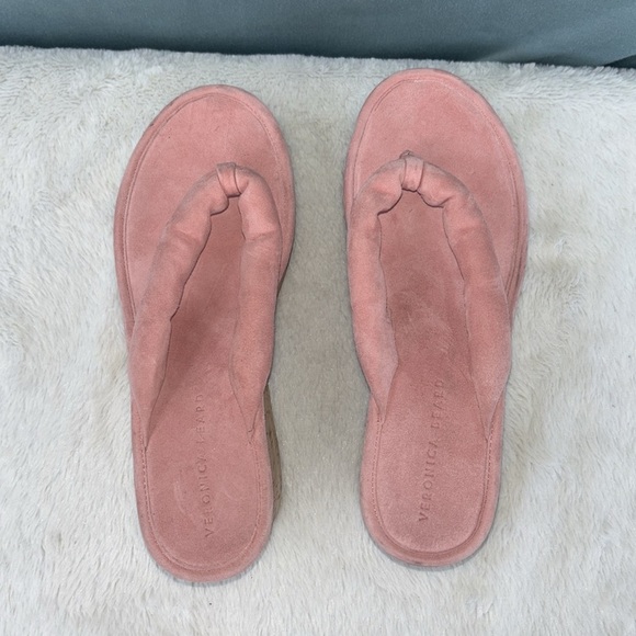 EUC Veronica Beard Gabby Platform Wedge Thong Sandal Womens Size 8.5 Pink Suede - Picture 5 of 9